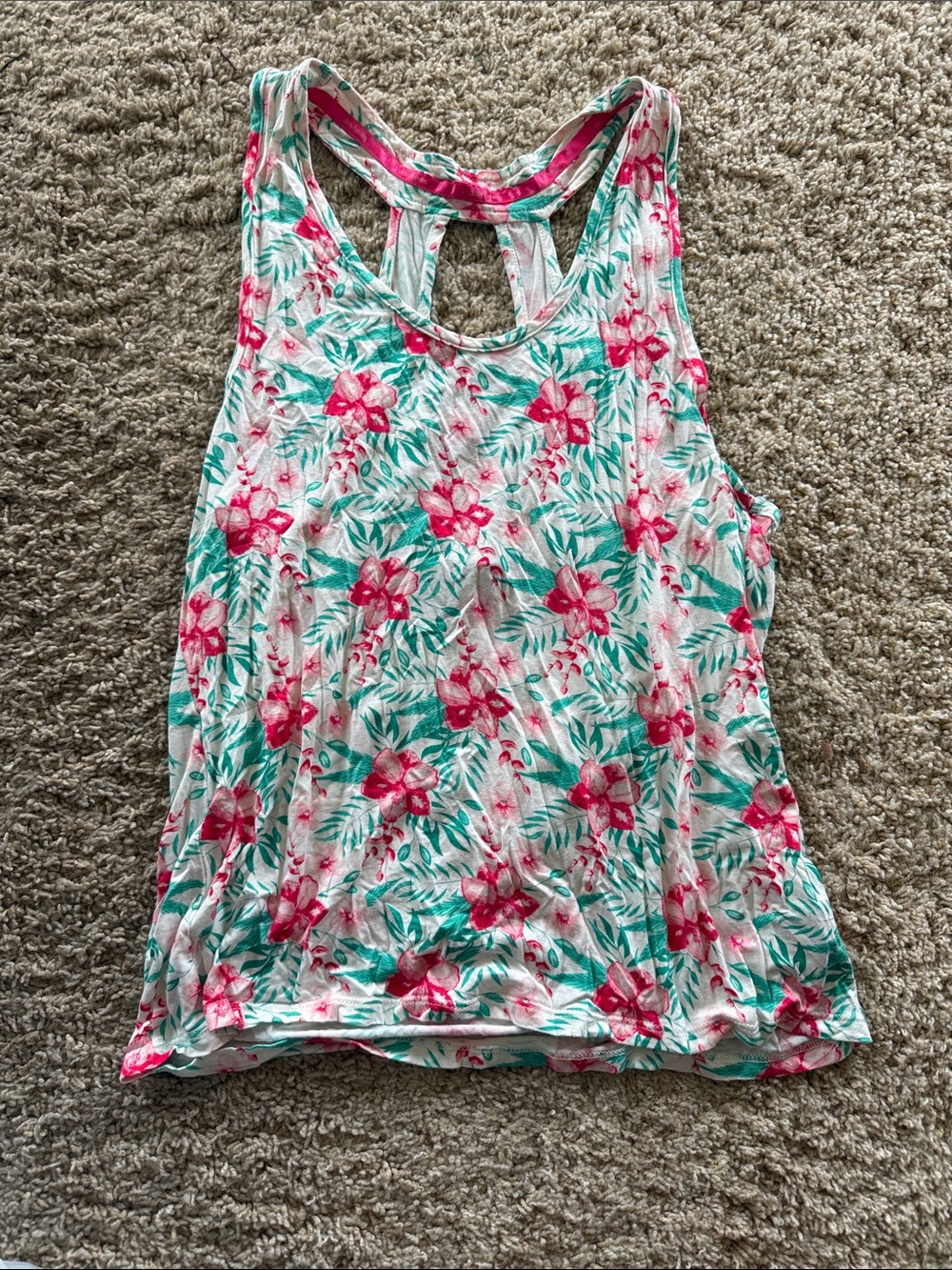Floral Racerback Tank Top in Pink & Green